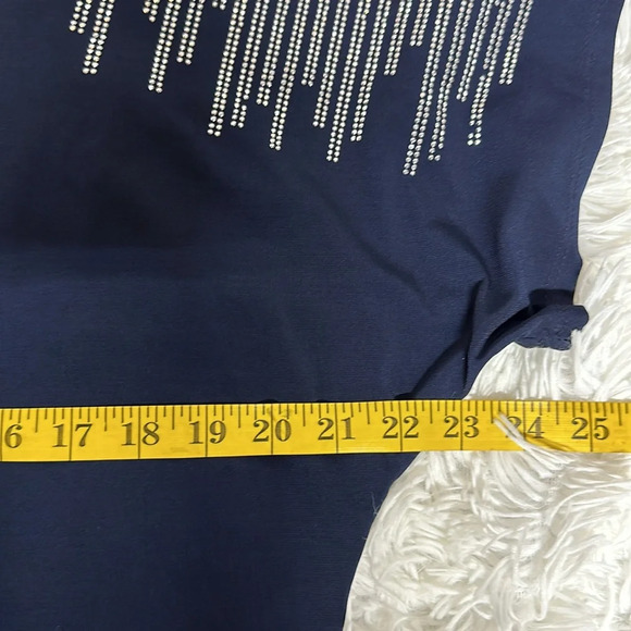 Espresso Royal Blue Cold-shoulder Blouse with silver accents. Gathers at side - Picture 7 of 8